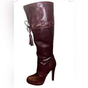 Leather Knee-High Boots | Brown/Burgundy